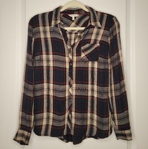 Petite Plaid Button Down Shirt in Navy, Beige, Red